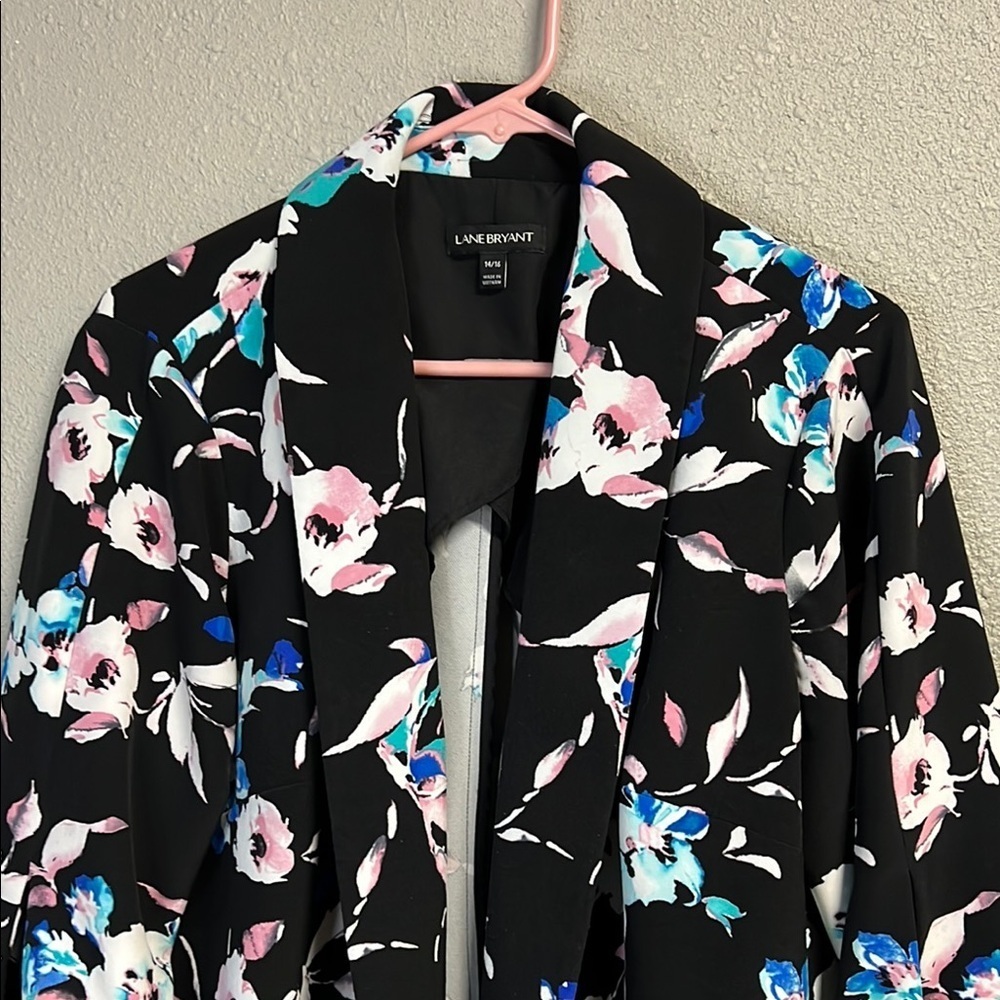 Lane Bryant Black and Pink Floral Blazer